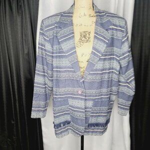 Vintage 80s 90s Stefano Blue Striped Southwestern Woven Cotton Blazer